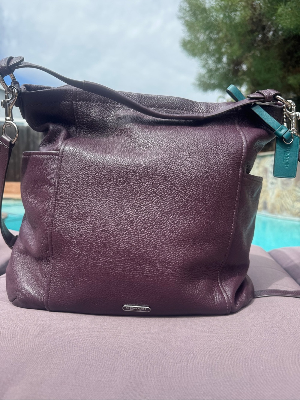 Coach Park Large Hobo F23293 Plum Purple Pebbled Leather Shoulder Bag GUC